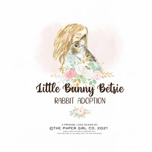 Rabbit Logo, Bunny Logo, Animal Logo, Farm Logo, Watercolor Logo, Girl Logo, Farmhouse Logo, Country Logo, Pet Logo, Premade Logo Design