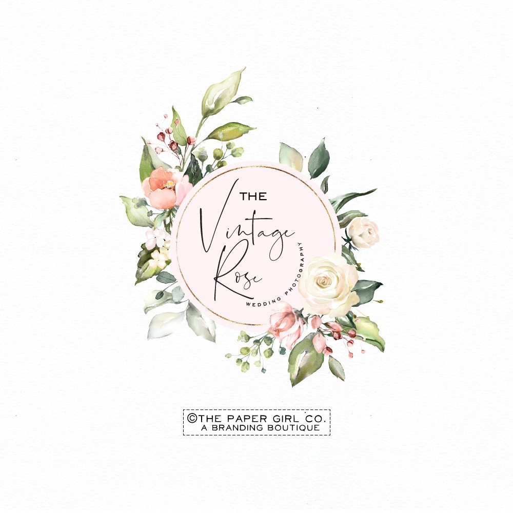 Paper & Party Supplies premade flower logo design Floral watercolor