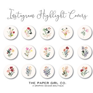 Watercolor Instagram Story Highlight Icons, iOS 14 App Icons - 15 Wildflower Bouquet Covers, Instagram Highlight Covers, iPhone Widgets