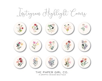 Watercolor Instagram Story Highlight Icons, iOS 14 App Icons - 15 Wildflower Bouquet Covers, Instagram Highlight Covers, iPhone Widgets