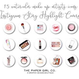 instagram story highlight icons, 15 make up icons, instagram highlight icons, instagram icons, instagram highlights, watercolor icons
