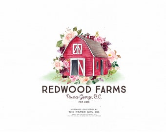 red barn logo, farm logo, farmhouse logo, cottage logo, floral logo, rustic logo, premade logo, home decor logo, boutique logo, branding