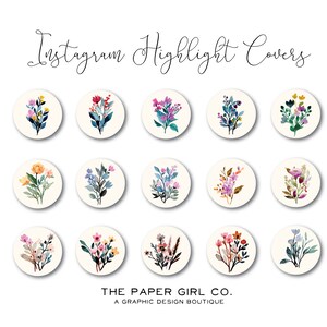 instagram story highlight icons - 15 wildflower botanical watercolor covers, instagram highlight covers, social media, blog branding kit