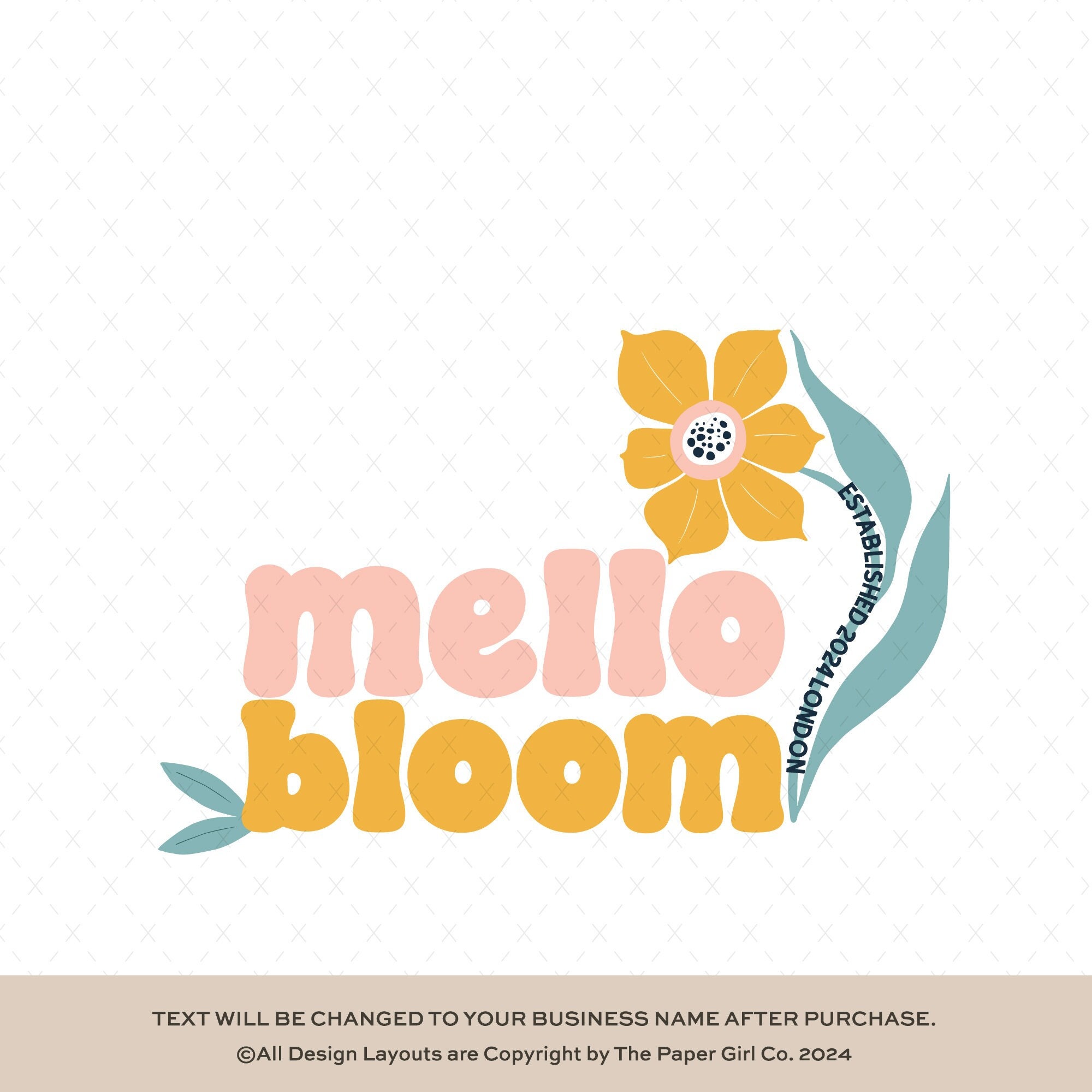 Elegant Premade Boho Floral Logo for Business Branding, Modern Flower Design, Boutique Logo, Minimalist Yellow Blossom Identity