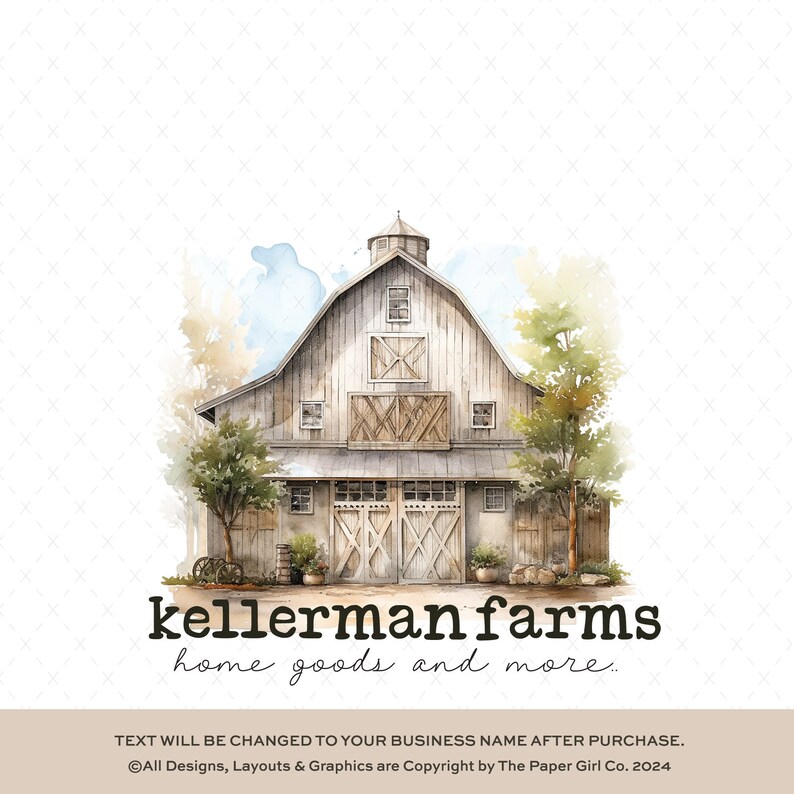 Rustic Quarters Logo Watercolor Barn Logo | Rustic Farm, Custom Logo Design - Etsy