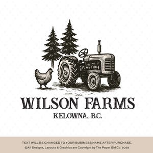 Vintage Farm Logo Design, Premade Farmhouse Logo for Small Business, Rustic Tractor Logo, Chicken Homestead Branding, Custom Farm Logo