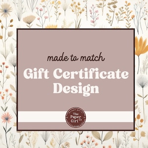 Diseño de certificado de regalo a juego, diseñado para combinar con su diseño de logotipo prediseñado, marca de pequeña empresa, marca de tienda Etsy, marca de salón