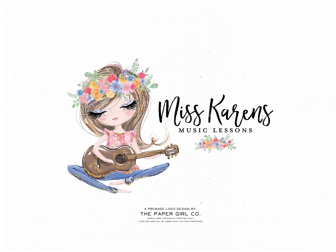 Music teacher logo guitar logo girl logo design premade Etsy