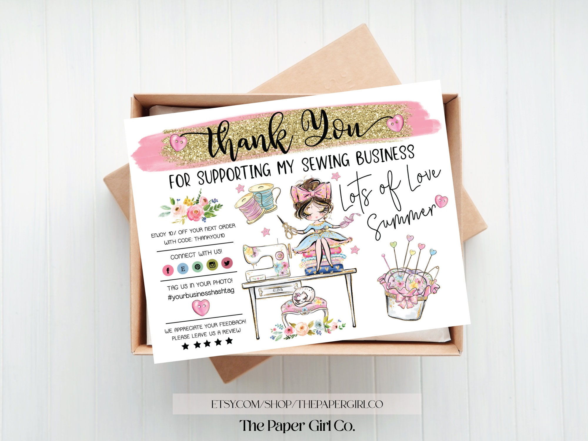 Seamstress Thank You Insert Card Fabric Shop Card Sewing - Etsy