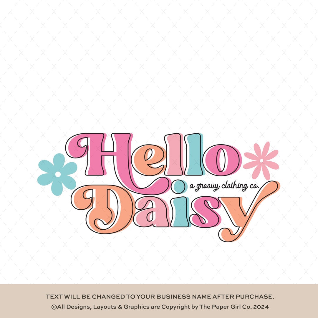 Boho Logo Funky Groovy Branding Kit Daisy Boutique Logo Hippie Logo Custom 70S Logo Cute Logo