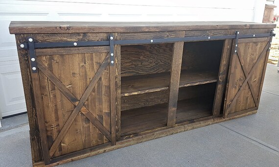 Rustic Sliding Barn Door Console Media Center Etsy