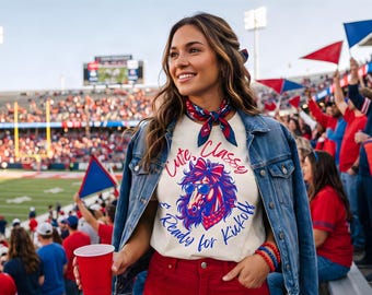 Classic Blue & Red Game Day Horse Tee | Vintage Football Tailgate Apparel