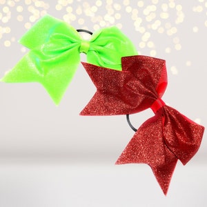 Girls 7 inch Stiff Glitter Cheer Hair Bow Ponytail Holder