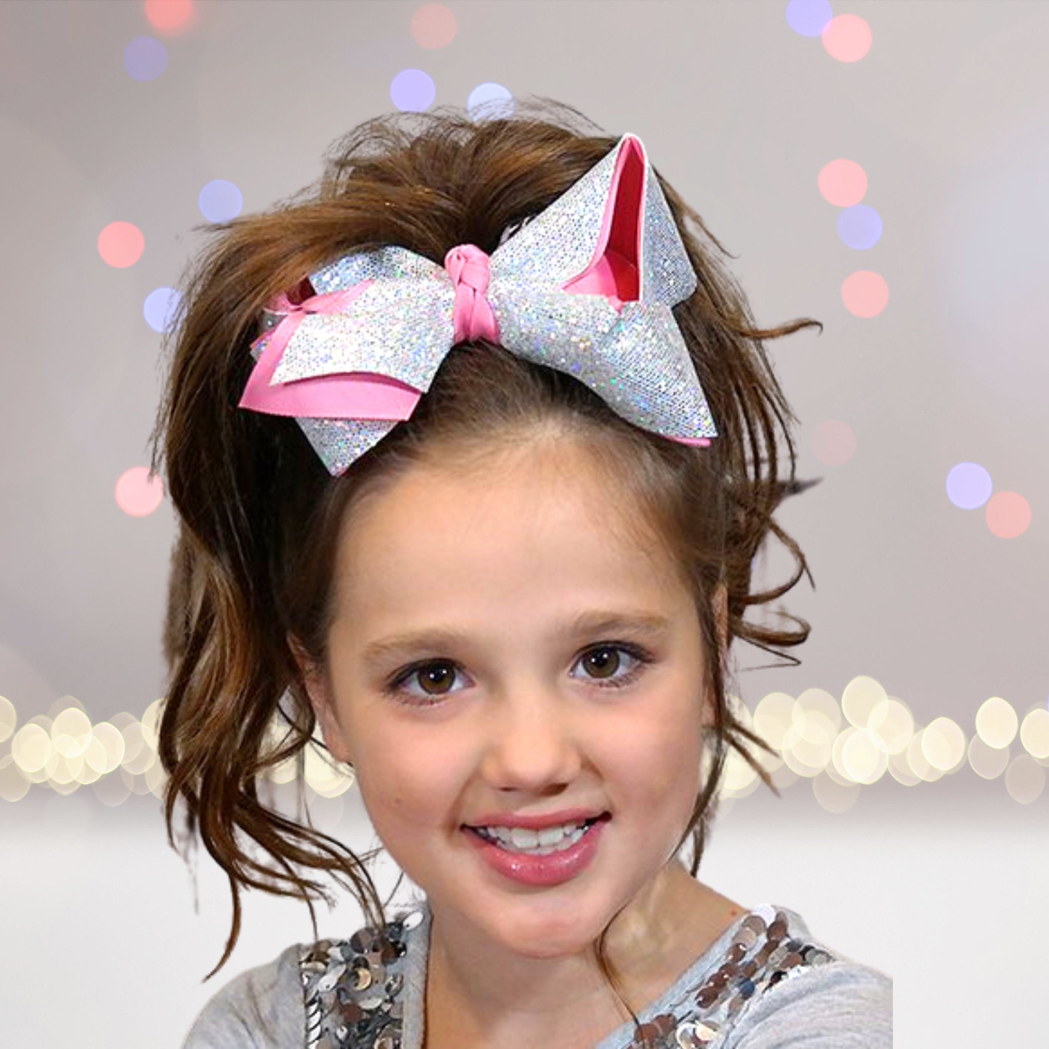 Grand Nœud Cheveux Rose à Coeurs Blancs, Accessoire Cheer Dance, Taille Large