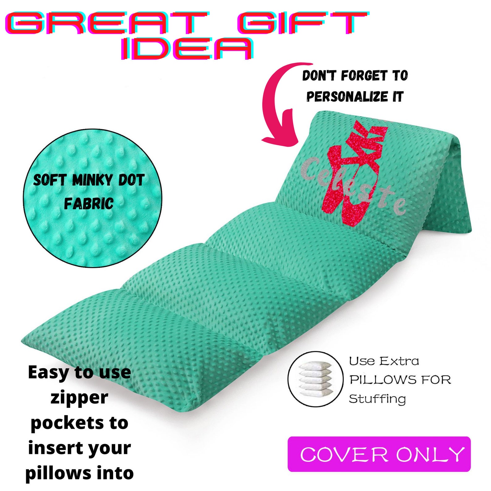 Personalized Turquoise Minky Dot Pillow Bed Case Etsy