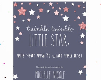 First Birthday Invitation Girl, Birthday Invitation, First Birthday Invite, 1st Birthday, Twinkle Twinkle Little Star Birthday Invite