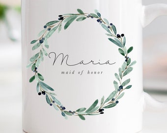 Customized Bridesmaids Mugs, Simple Bridesmaid Mug, Bridesmaid Gift, Will you be my Bridesmaid, Greenery Bridesmaid Mug, Wedding Party Mugs