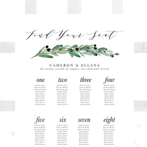 Printable Wedding Seating Chart, Floral Seating Chart, Digital File, Rustic Wedding Seat Assignments, Wedding Seating Chart