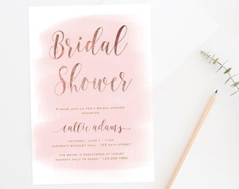 Blush & Rose Gold Brautparty-Einladung, Aquarell-Design (druckbar)