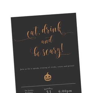 Eat Drink and be Scary Halloween Invite, Glitter Halloween Party Invite, Costume Party Invitation, Halloween Party Invite