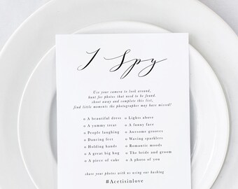 I Spy Wedding Game, Printable Camera Card, Wedding Hashtag Sign