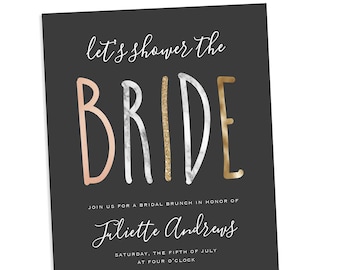 Blush and Gold Bridal Shower Invitation, Glitter Bachelorette Invite (PDF)