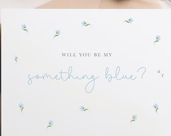 Flower Girl Proposal Card, Something Blue Wedding Card, Bridesmaid Gift, Handcrafted (A2 Size)