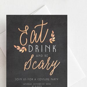Eat Drink and be Scary Halloween Invite, Glitter Halloween Party Invite, Costume Party Invitation, Halloween Party Invite