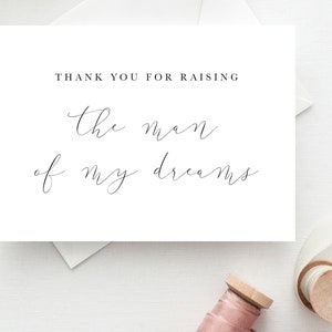 Grazie per aver cresciuto l'uomo dei miei sogni, biglietto di auguri per la madre dello sposo, biglietto di auguri per il matrimonio, biglietto di auguri per i genitori dello sposo, a mia suocera