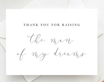 Bedankt voor het opvoeden van de kaart man van mijn dromen, kaart moeder van de bruidegom, trouwkaart, kaart ouders van de bruidegom, aan mijn schoonmoeder