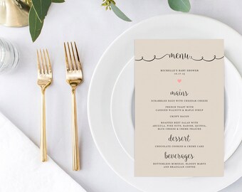 Tarjeta de menú de boda rústica personalizable (menú imprimible)