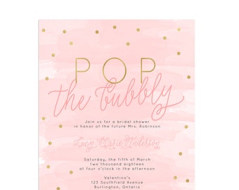 Blush & Gold Bridal Shower Invitation, Bubbly Design (Digital File)