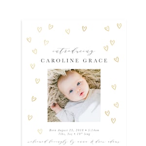Hearts Birth Announcement, Girl Birth Announcement, Girl Birth Announcements, Faux Foil Birth Announcement, Birth Announcement Printable