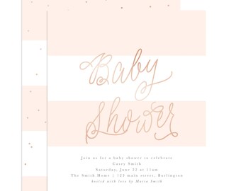 Blush Pink Baby Shower Invitation, Rose Gold Foil (PDF & Print Options)