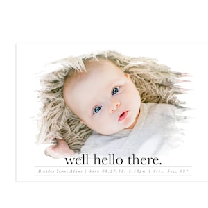 Watercolor Birth Announcement Card, Simple Birth Announcement, Minimal Birth Announcement, Printable Birth Announcement