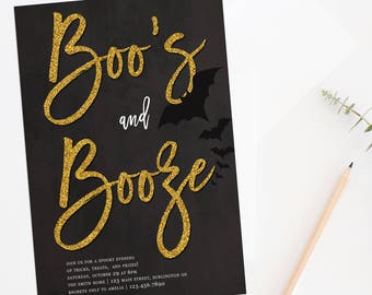Invitación para fiesta de Halloween con purpurina, alcohol y bebidas alcohólicas (imprimible)