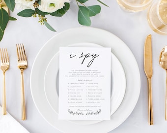 I Spy Wedding Game, Printable Camera Cards, Hashtag Sign