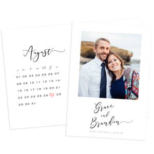 Postal de invitación para guardar la fecha con estilo minimalista moderno, invitación para guardar la fecha con calendario, invitación imprimible para guardar la fecha, anuncio de boda