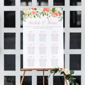 Printable Wedding Seating Chart, Floral Seating Chart, Digital File, Rustic Wedding Seat Assignments, Wedding Seating Chart