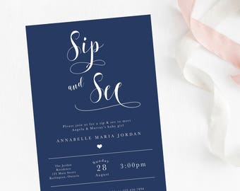 Sip and See Invitation, Sip and See, Meet Baby Invite, Gender Neutral Baby Shower Invite, Baby Shower Invite, After Birth Baby Shower