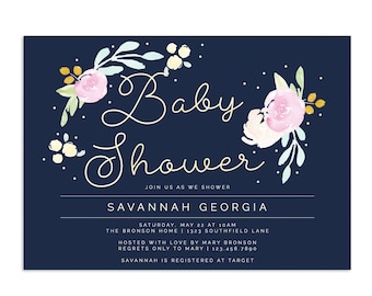 Invitación floral de acuarela para baby shower, invitación de primavera en tonos pastel
