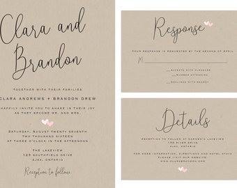 Set di inviti per matrimonio rustici in carta Kraft (stampabili)