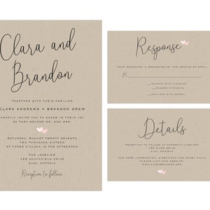 Conjunto de convites de casamento rústicos, convites de casamento Kraft, conjunto de convites de casamento simples, convites de casamento para impressão, casamentos em papel Kraft