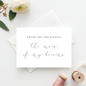 Grazie per aver cresciuto l'uomo dei miei sogni, biglietto di auguri per la madre dello sposo, biglietto di auguri per il matrimonio, biglietto di auguri per i genitori dello sposo, a mia suocera