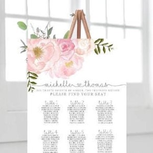 Printable Wedding Seating Chart, Floral Seating Chart, Digital File, Rustic Wedding Seat Assignments, Wedding Seating Chart