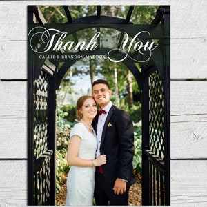 Cartão postal de agradecimento de casamento, agradecimento fotográfico para impressão, cartão de agradecimento de casamento