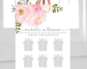 Blush Floral Wedding Seating Chart, Floral Seating Chart, Seating Chart Template, Wedding Seating Chart, Personalized Seating Chart