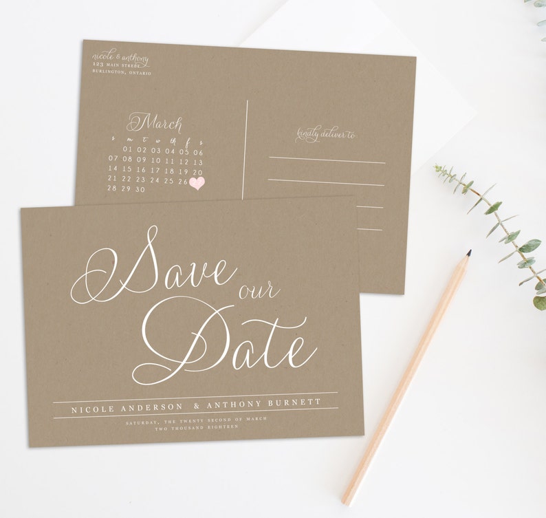 Save the Date Calendar Kraft Paper Save the Date Printable Save the Date Rustic Save the Date Save the Date Postcard