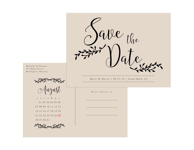 Calendar Save The Date Postcard, Rustic Save the Date, Printable Save the Date Postcard, Postcard Save the Date, Save the Date Calendar image 3