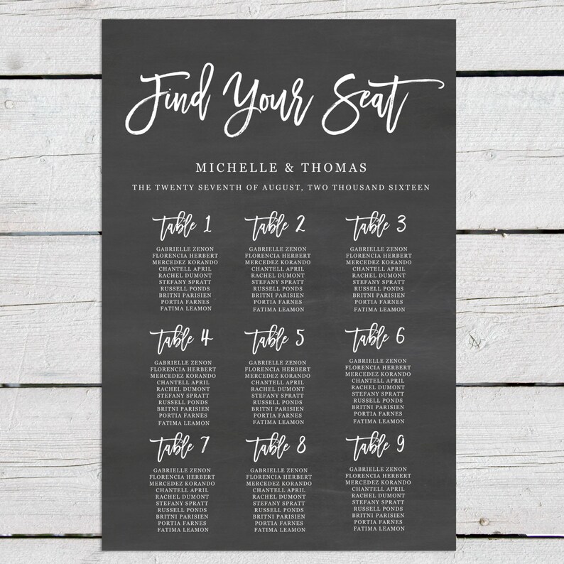 Wedding Seating Chart Template, Chalkboard Seating Chart, Rustic Wedding Seat Assignment, Wedding Seating Chart, Personalized Seating Chart image 4